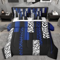 Castle Fairy Twin 7-Piece Zebra Leopard Print Comforter Set - Black Blue Bedding