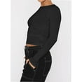 thumbnail image 2 of Womens Long Sleeve T Shirts Basic Scoop Neck Crop Tops Casual Slim Fitted Clothes Thermal Tee, 2 of 6