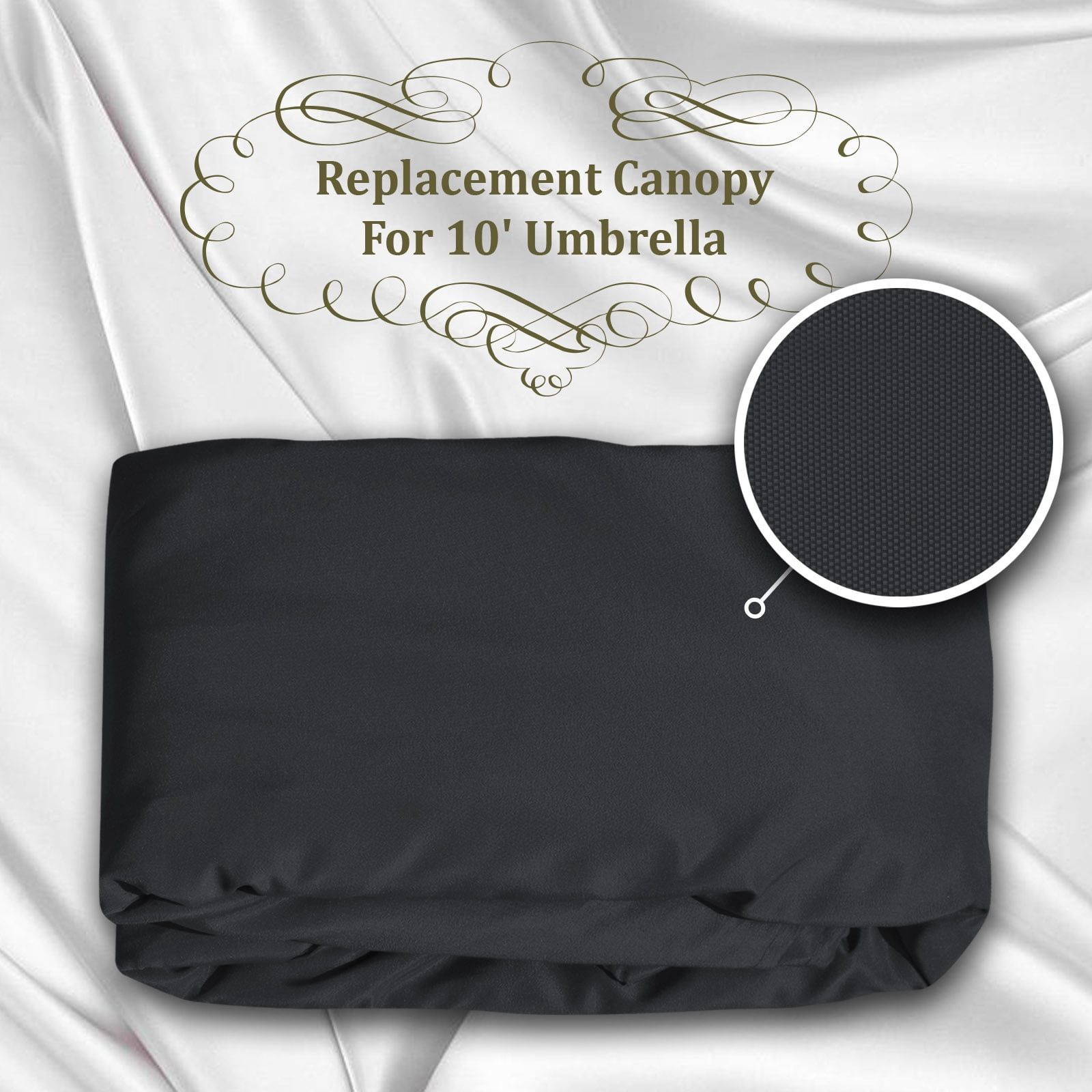 Sunrise 10' Umbrella Canopy Top Cover Patio Replacement Top Cover 8 Ribs Outdoor Sunshade (Black, Cover only, Frame not Included)