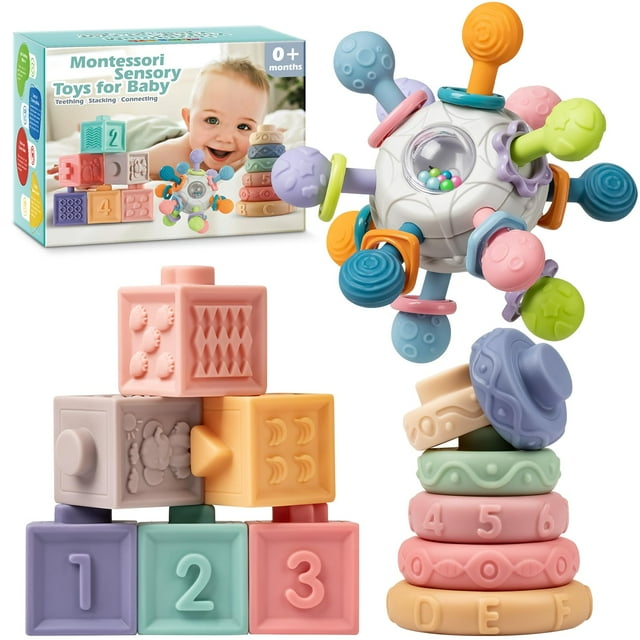 Monederos Montessori Toys SpringFlower 3 en 1 con forma de sonajero para bebés