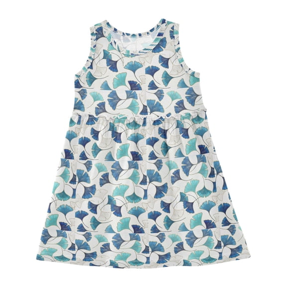 Dress Gold Teal Ginkgo Leaves Sleeveless Dress for Hem A-Line Casual Sundress