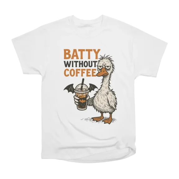 Batty Without Coffee Halloween Duck T-Shirt Tee Gift For Him Merch For Her Apparel For Fri