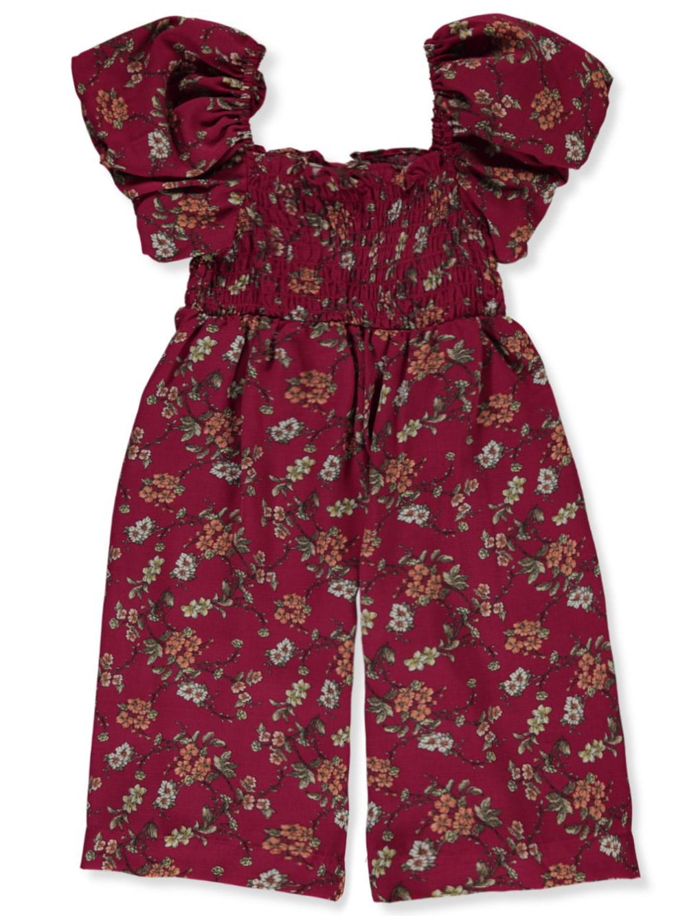 Bonnie Jean Girls' Floral Jumpsuit wine, 6x (Little Girls)