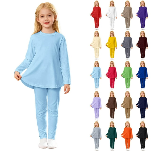 WENXIAOO Ensemble de Pyjama pour Enfants 2 Pcs Robe à Manches Longues avec Pantalon Nuisette pour Tout-Petits Pyjama Filles 11-12 Ans