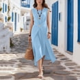 thumbnail image 2 of Admvng Women's Dress Sleeveless Round Neck Wrap Waist with Button Detail Asymmetrical Hem Casual Sundress, 2 of 8