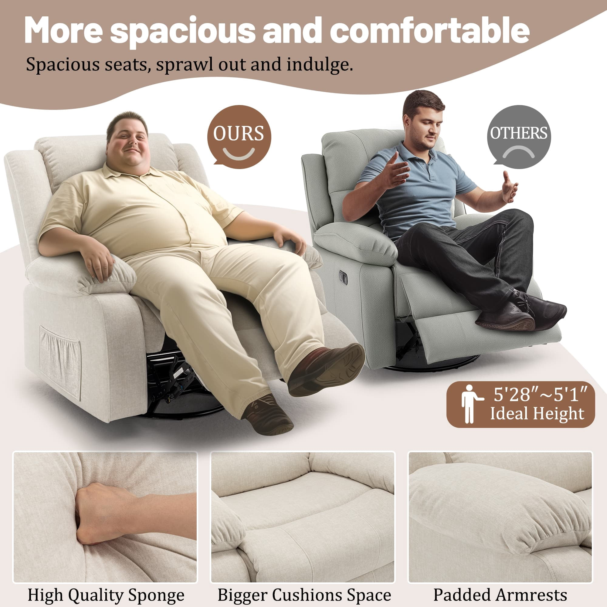 Korser Oversized Swivel Rocker Recliner Chair with Massage and Heating for Living Room,Beige