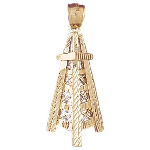 14K Yellow Gold Oil Well, Oil Rig Pendant - 44 mm