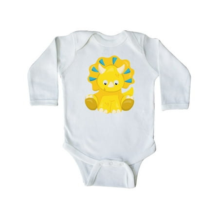 

Inktastic Cute Yellow Dinosaur Baby Dino Triceratops Gift Baby Boy or Baby Girl Long Sleeve Bodysuit