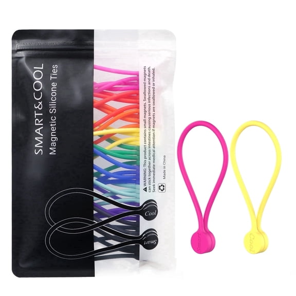 SMART&COOL Reusable Silicone Magnetic Cable Ties for Bundling and Organizing, Holding Stuff, Book Markers, Fridge Magnets, Assorted Color, 7.16'' (20-Pack, Multi)