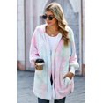 thumbnail image 2 of ABPHQTO Abrigo con capucha y frente abierto de forro polar suave teñido anudado multicolor para mujer, 2 of 5