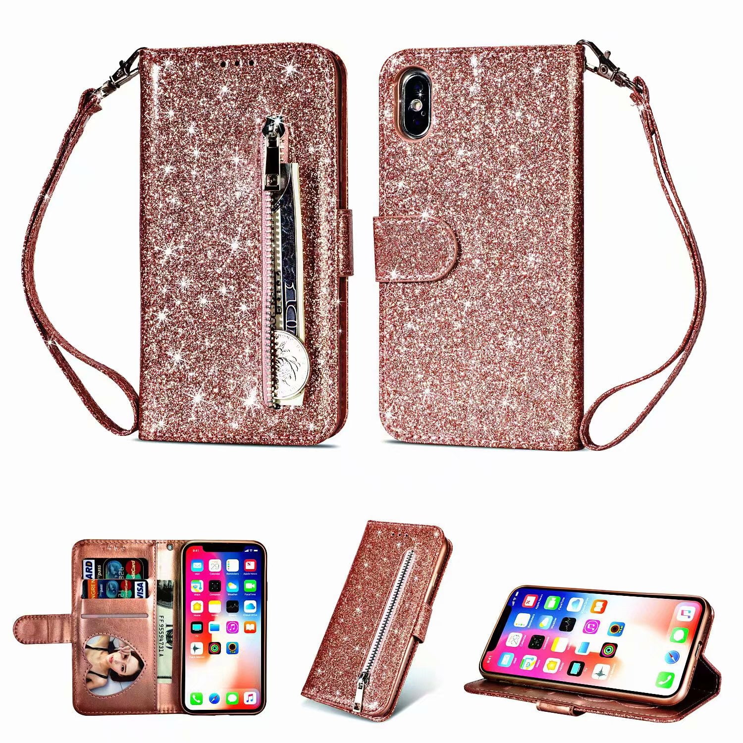For Apple iPhone XS Max Wallet Leather Case Diamond Glitter Bling