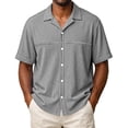 thumbnail image 1 of Men's Vintage Ribbed Knit Button-Up Shirt Short-Sleeve Soft Fabric Summer Casual & Retro Wear For Canadian Men,Gray,L, 1 of 3