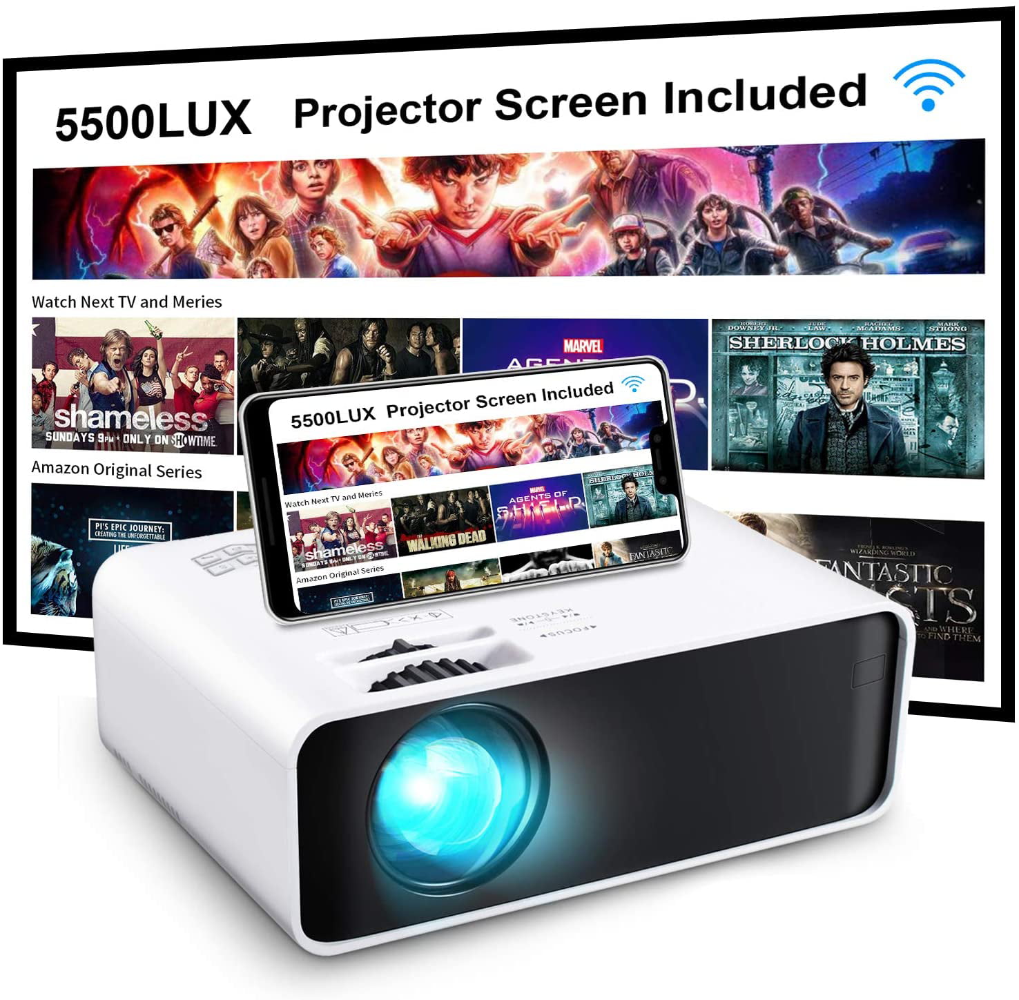 GooDee Portable HD Video Projector 200" Display 1080p Supported LCD 