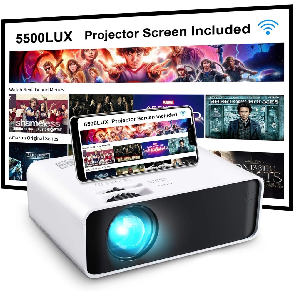 Projector, GooDee WiFi Mini Projector with Projector Screen