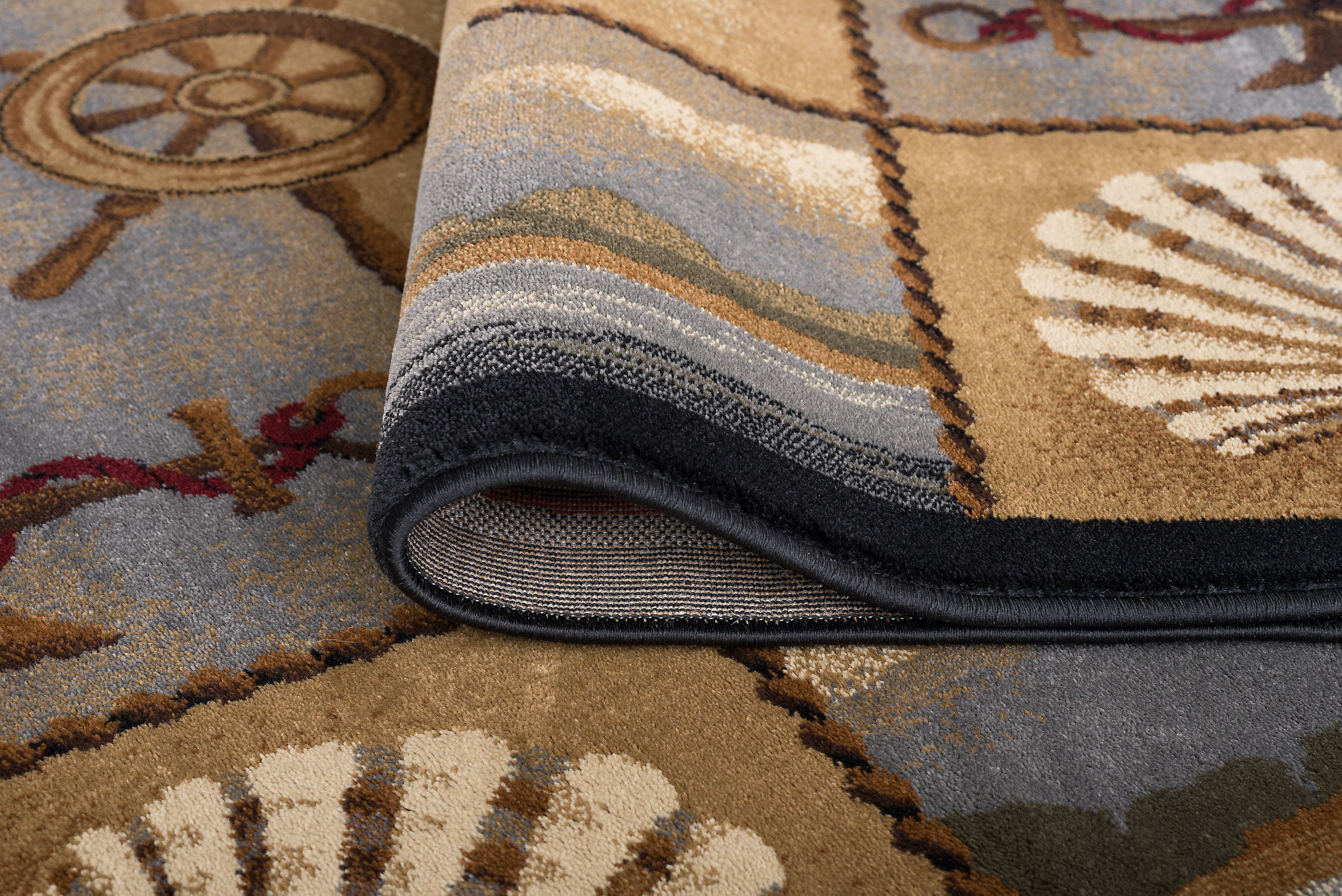 Novelty Area Rug (3'11'' x 5'3'' Oval) Lodge Beige, Steel Blue Indoor Oval Easy to Clean