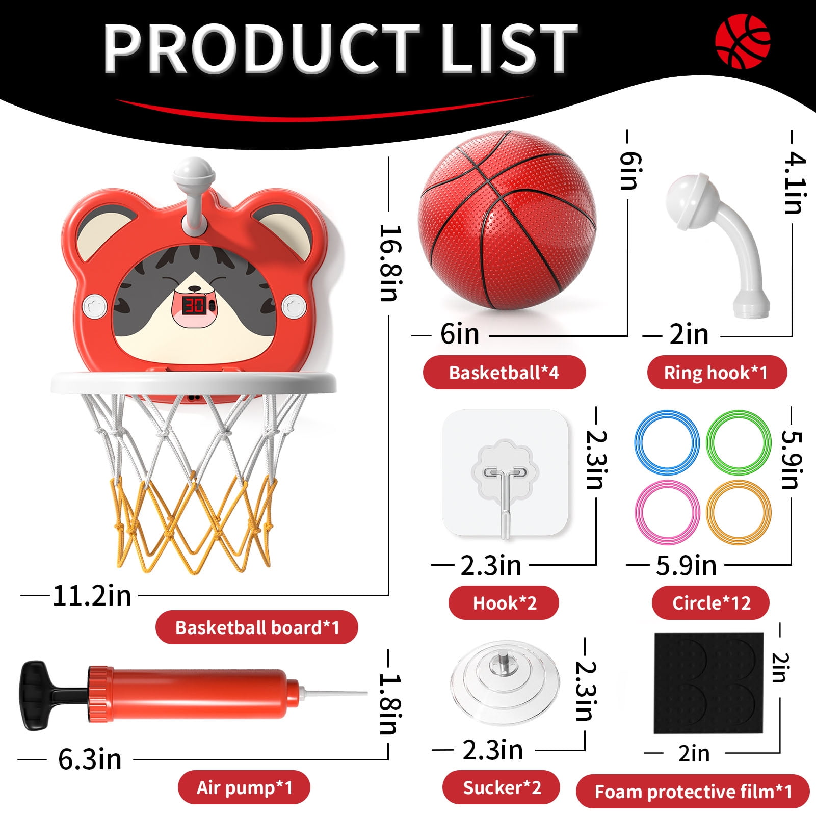 iHaHa Indoor Over Door Basketball Hoop with 4 Basketballs, Pump, Scoreboard, for Kids 3-6 Years Old