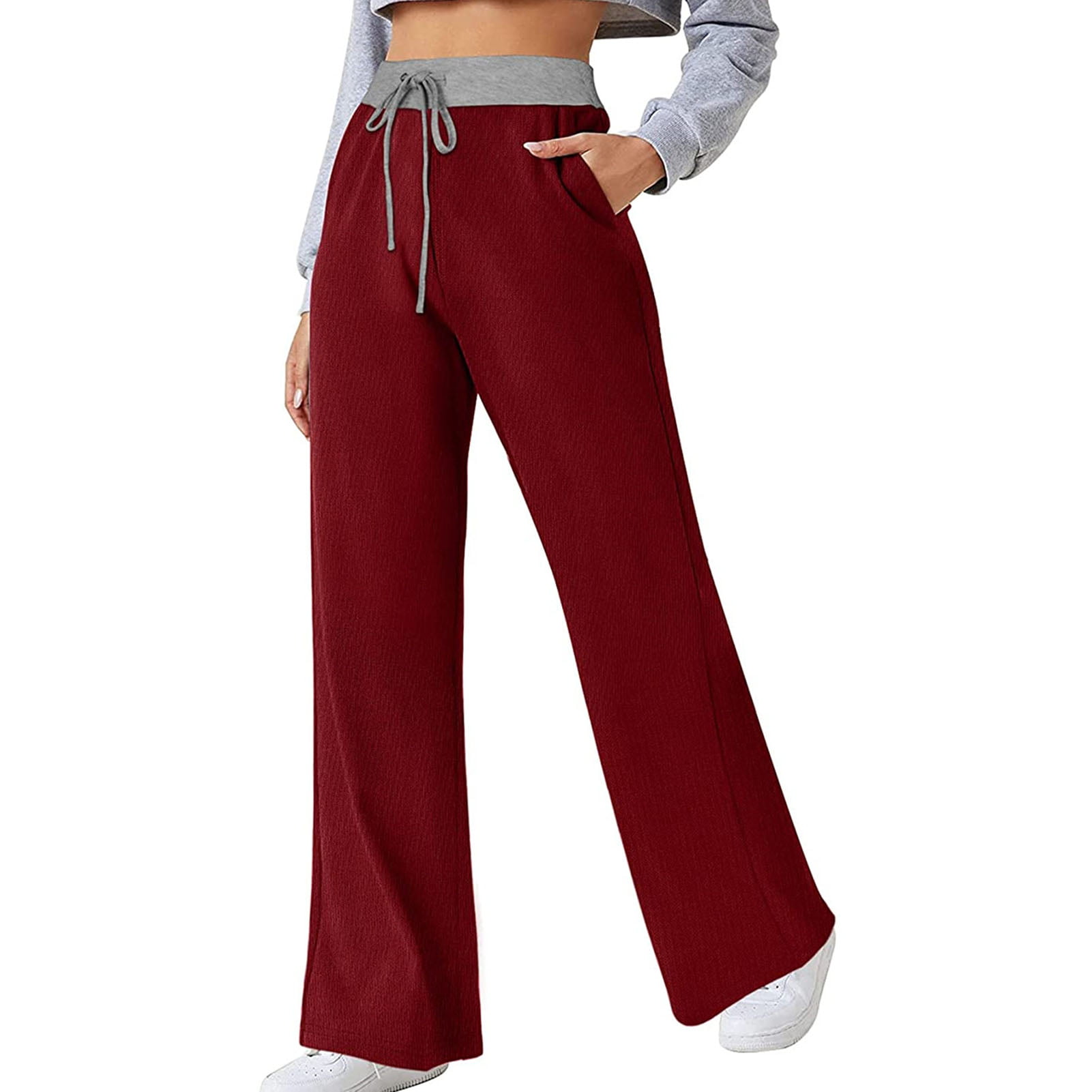 OWNORA Womens Comfy Sweatpants Joggers with Pockets Elastic High Waist Loose Fit Baggy Lounge Pants Bottoms 