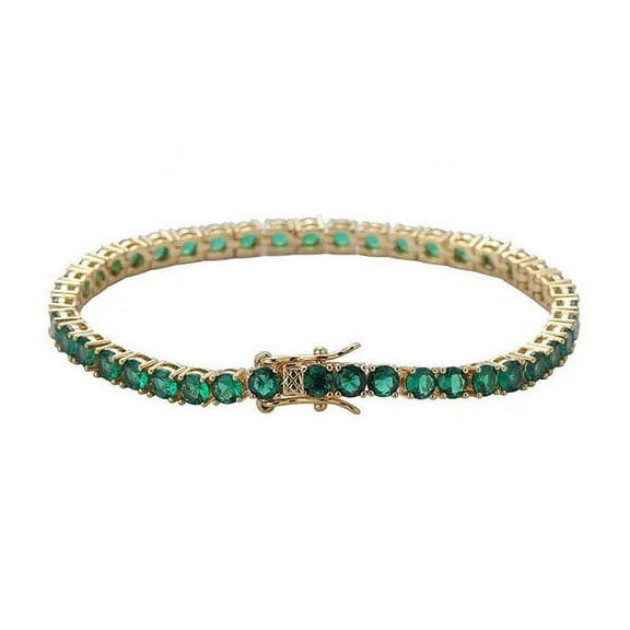 4.0mm Round Cut Lab-Created Emerald Prong-Setting Tennis Bracelet in 925 Sterling Silver – Elegant Jewelry for Women