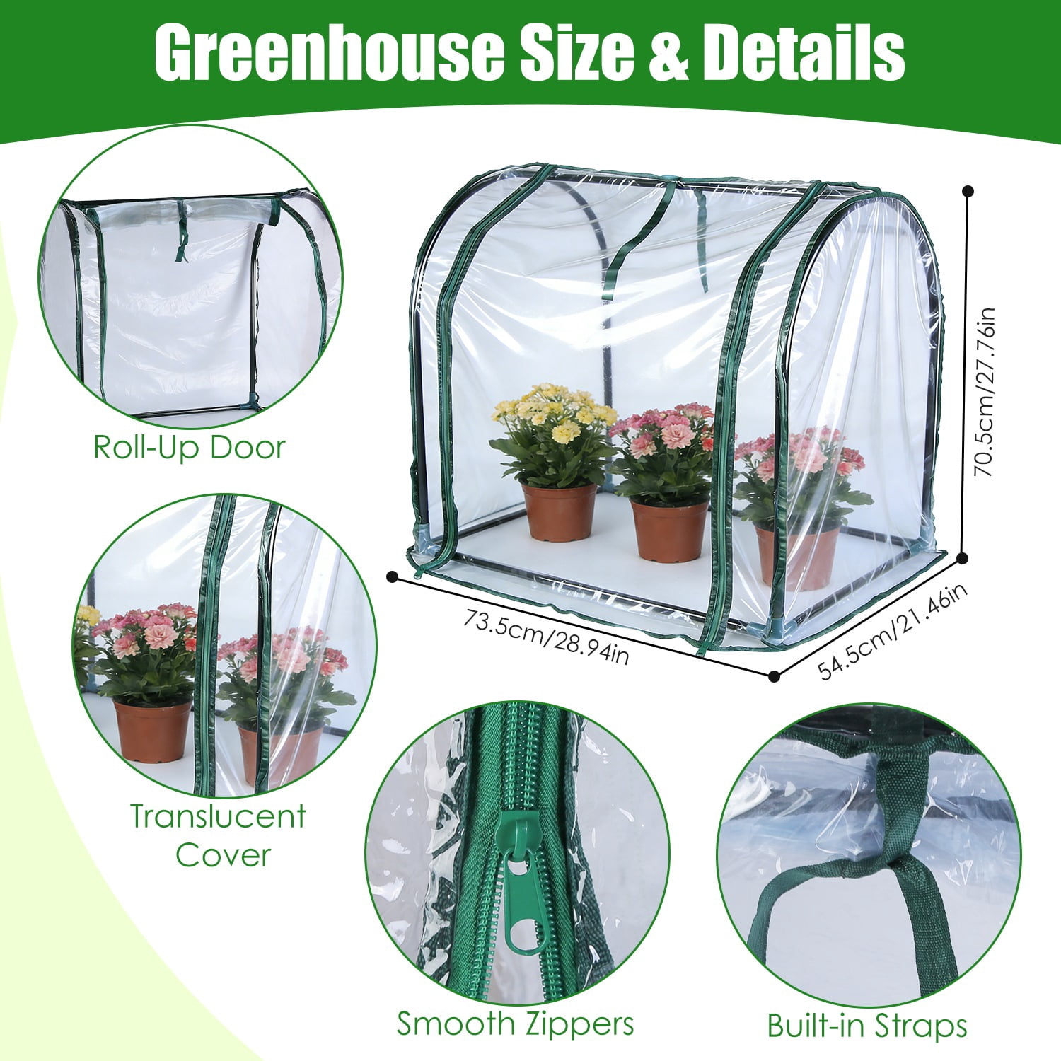 Mini Tabletop Greenhouse with Steel Frame & Waterproof PVC Cover, Zippered Door, Portable Small Greenhouse for Seed Germination Herbs Indoor Outdoor