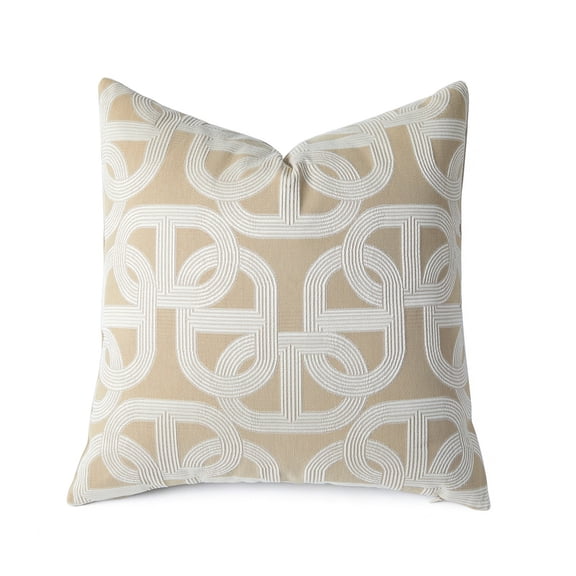 Luxury Jacquard Horseshoe Design Throw Pillow Cover – 18x18 Inch, Modern Decorative Cushion Case, Soft Polyester, Designer Houndstooth Horse Motif, Latte – Perfect for Sofa, Couch, or Bedroom