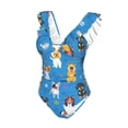 thumbnail image 4 of Yiaed Cute Dogs Print Women's Ruffled One Piece Swimsuit V Neck Swimwear Slimming Monokini for Woman-X-Large, 4 of 8