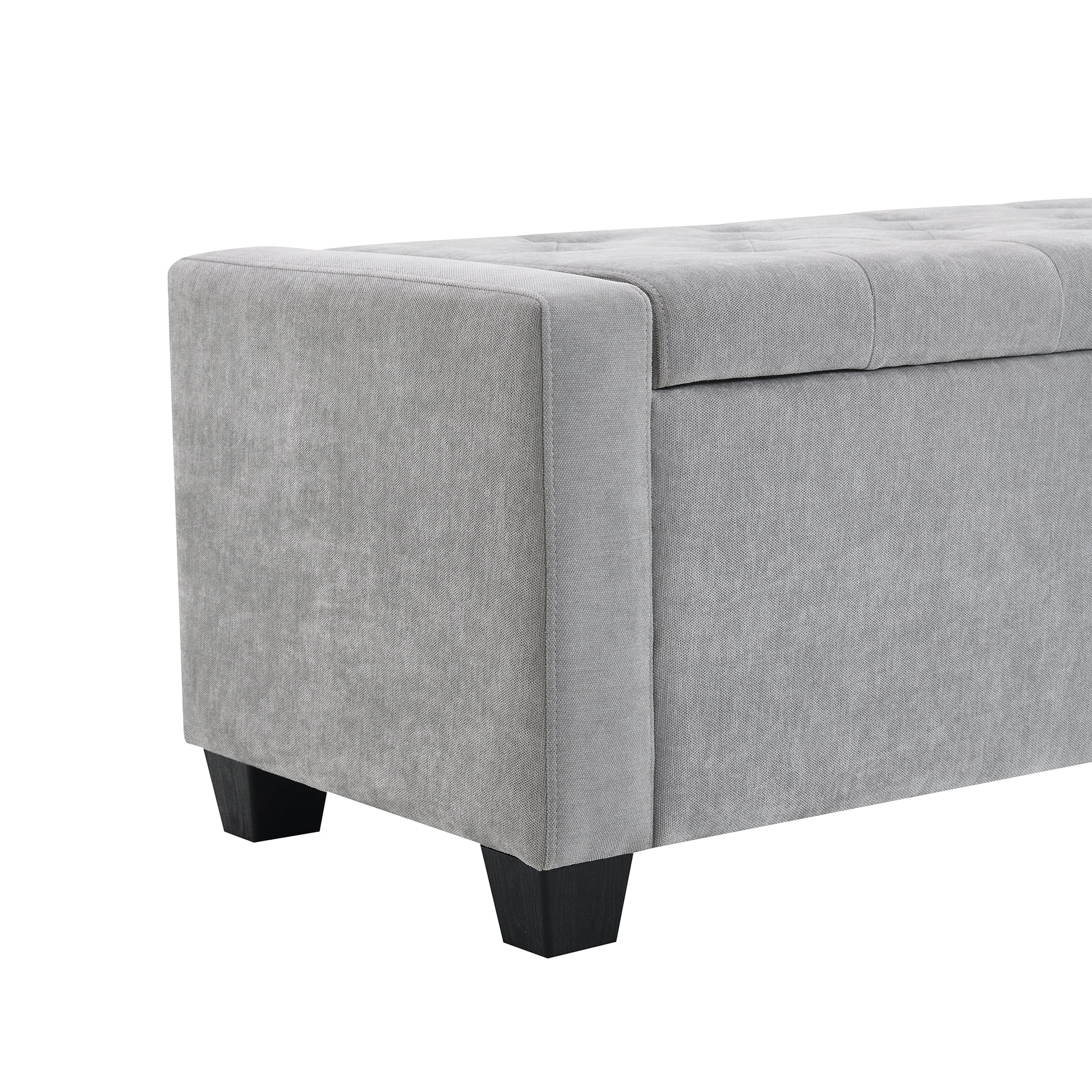 Ottoman with Storage, Upholstered Bench with Button Tufting and Safety Hinge, Solid Wood Frame for Bedroom Living Room Entryway, Light Grey