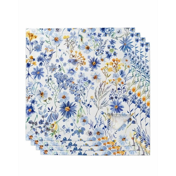 nqOlkjepod Botanical Floral Cloth Napkins Set of 4 Reusable Dinner Napkins, Blue Flowers Watercolor Wildflowers Cocktail Napkin Washable Table Napkins for Wedding/Holiday Party/Baby Shower 20"x20"