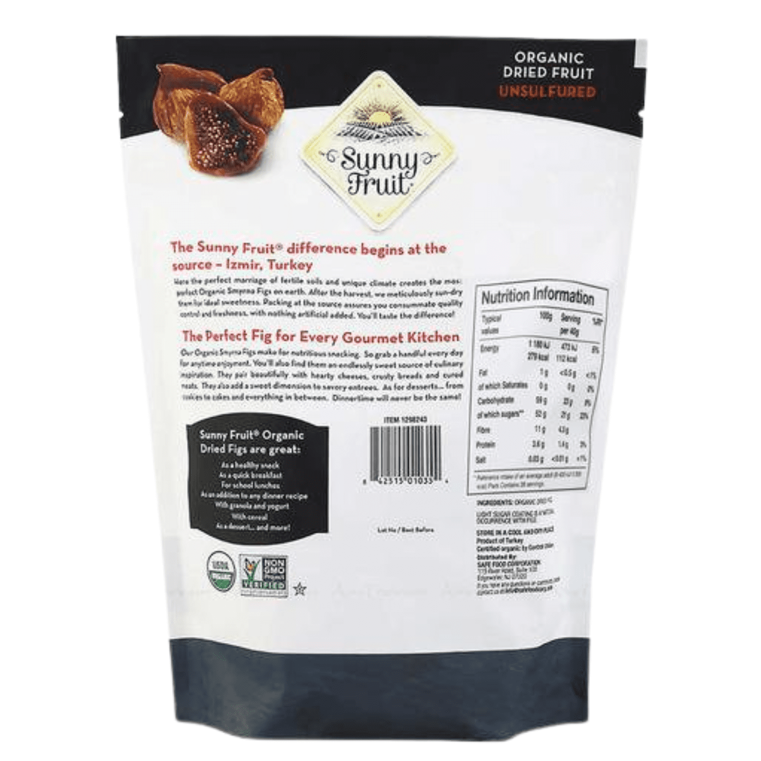 ORGANIC Dried Smyrna Figs -Sunny Fruit 40oz Resealable Bag Tender & Juicy - NO Added Sugars, Sulfurs, or Preservatives Dried Gourmet Fruits  for Baking Smoothies Gift Basket & On the Go Snacking