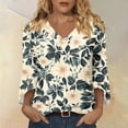 thumbnail image 2 of Iaqnaocc Shirts for Women Summer 3/4 Sleeve Dressy Casual Crew Neck T-Shirts Vintage Floral Print Tunic Tops Loose Fit Spring Day T Shirts Khaki L, 2 of 8