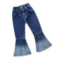 thumbnail image 2 of WOLLED Toddler Baby Girls Flare Pants Kids Denim Ripped Jeans Pants Ruffle Wide Leg Legging Trousers Infant High Waist Bell Bottoms Denim Bell Bottom Flare Pants Jeans for 9M-7Y, 2 of 9