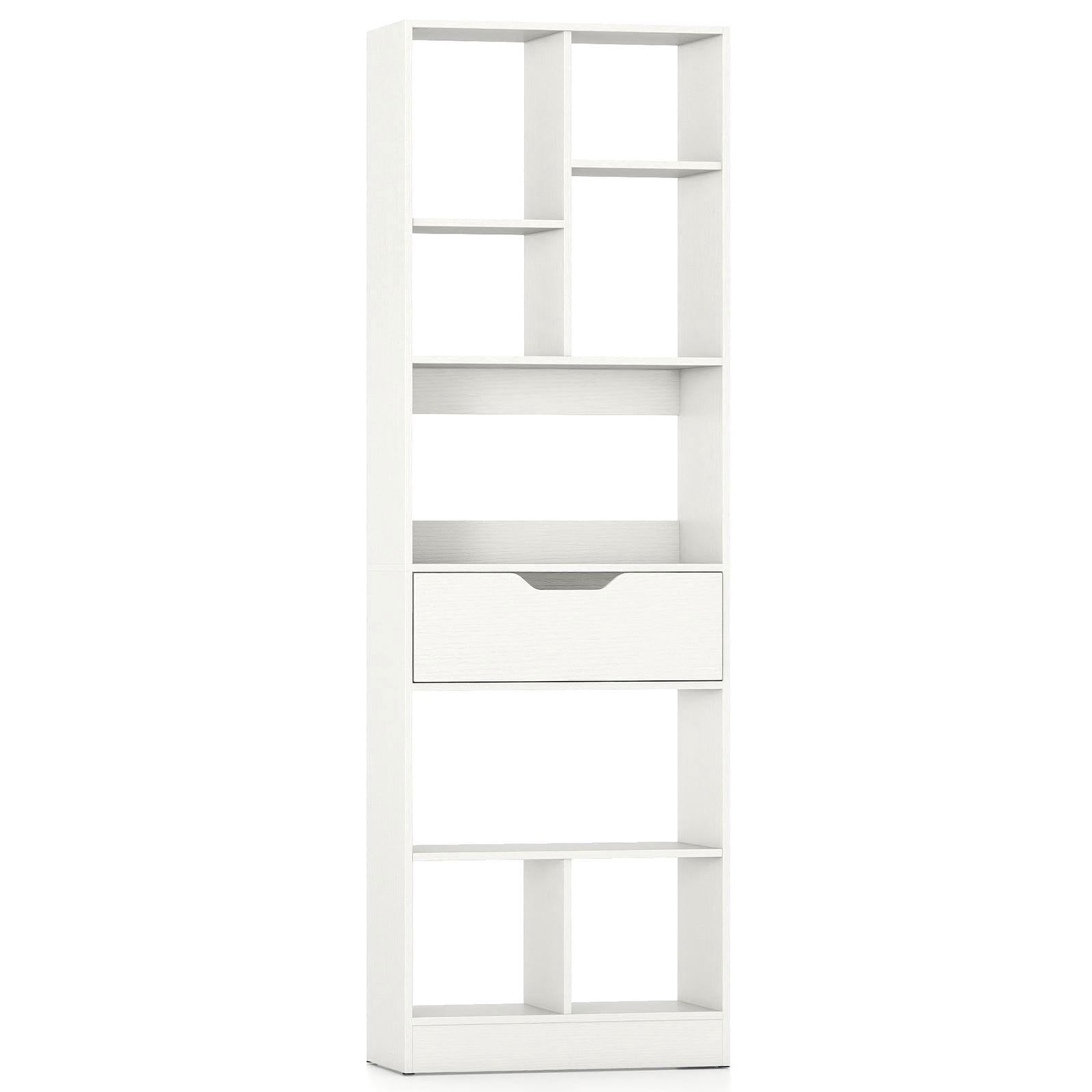 Resenkos 61 Inch Tall Freestanding Bookcase with Drawer, 8-Cube Storage Organizer for Study, Bedroom, White