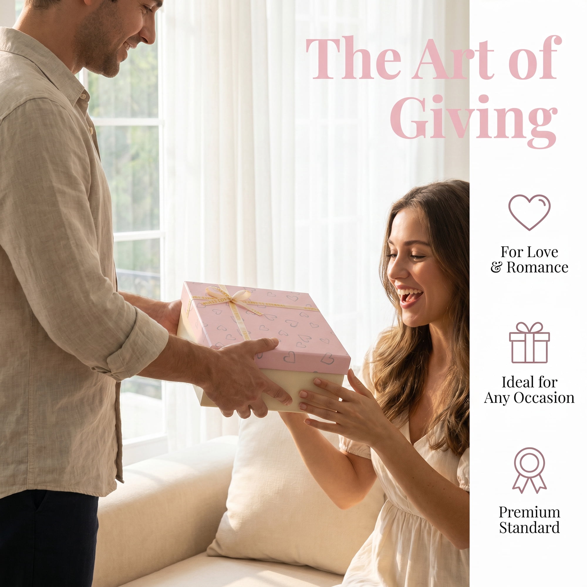 Unique Bargains Elegant Rigid Gift Box with Printed Ribbon Pink 7.9" x 7.1" x 3.1"