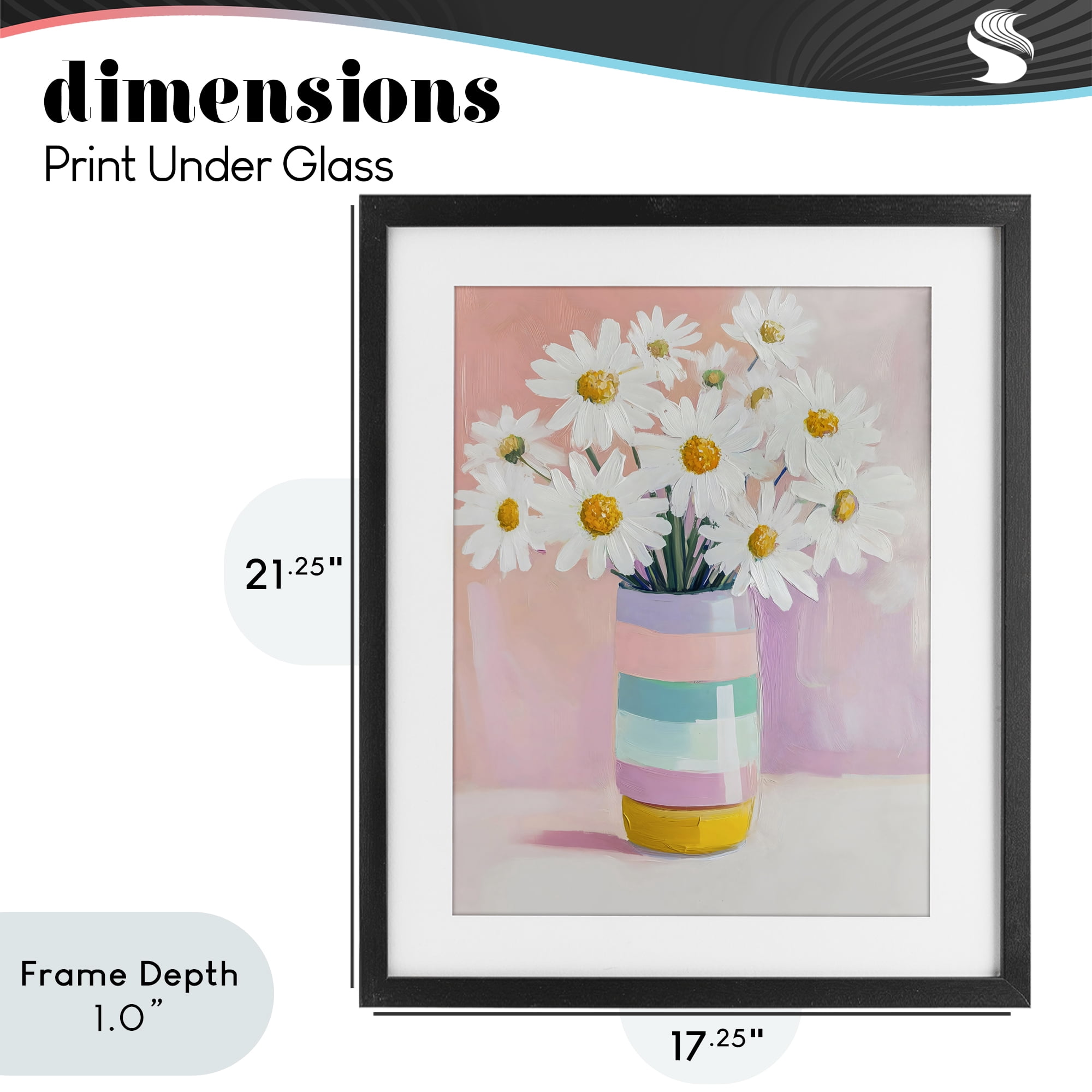 Stupell Industries Daisies in Striped Vase Black Framed Print Under Glass, design by The Prints Vibe