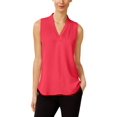 thumbnail image 1 of Calvin Klein Womens Pleated Split Neck Casual Top Pink XS, 1 of 2
