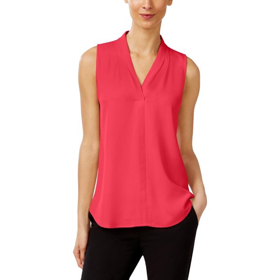 Calvin Klein Womens Pleated Split Neck Casual Top Pink XS