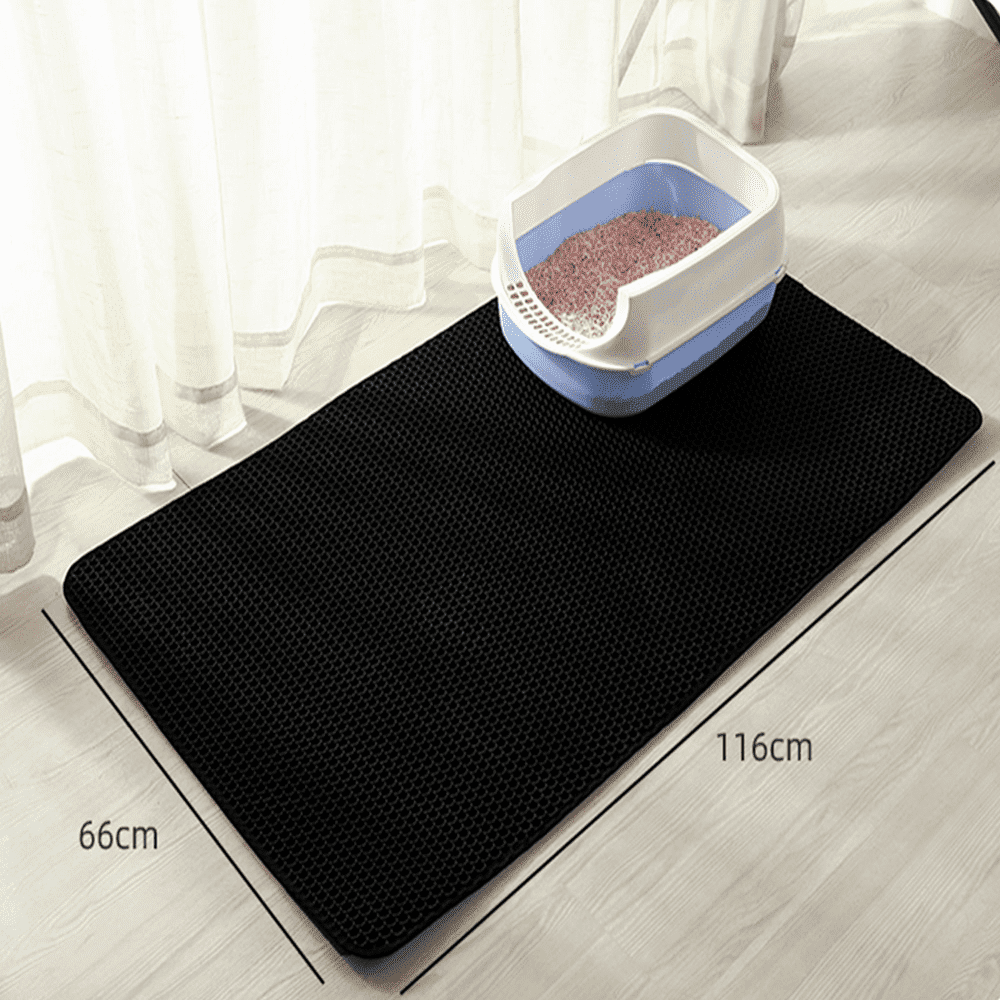 SUGARMOM Cat Litter Mat  45”x26” Extra Large&Long Double Layer Cat Litter Box Mat  EVA Non-Slip  Waterproof Urine Proof Cat Litter Catcher Mat  Easy Clean Scatter Control (45”x26”  Khaki)