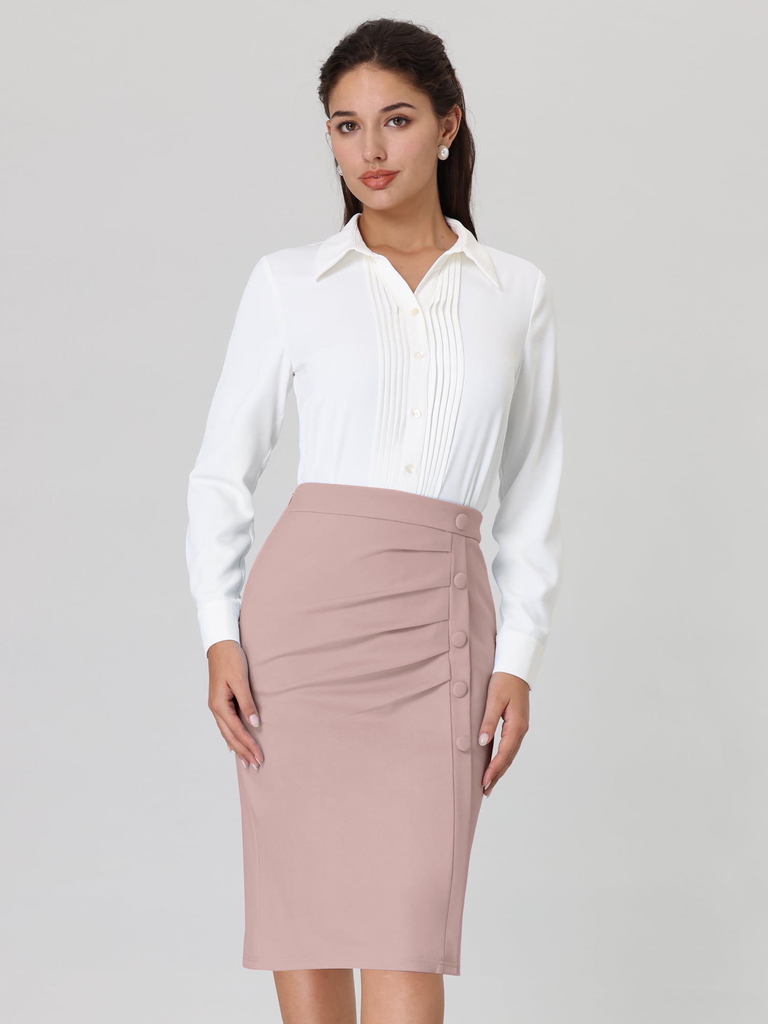 DARING DIVA Women's High Waist Ruched Bodycon  Leisure Midi Pencil Skirt XL Pink