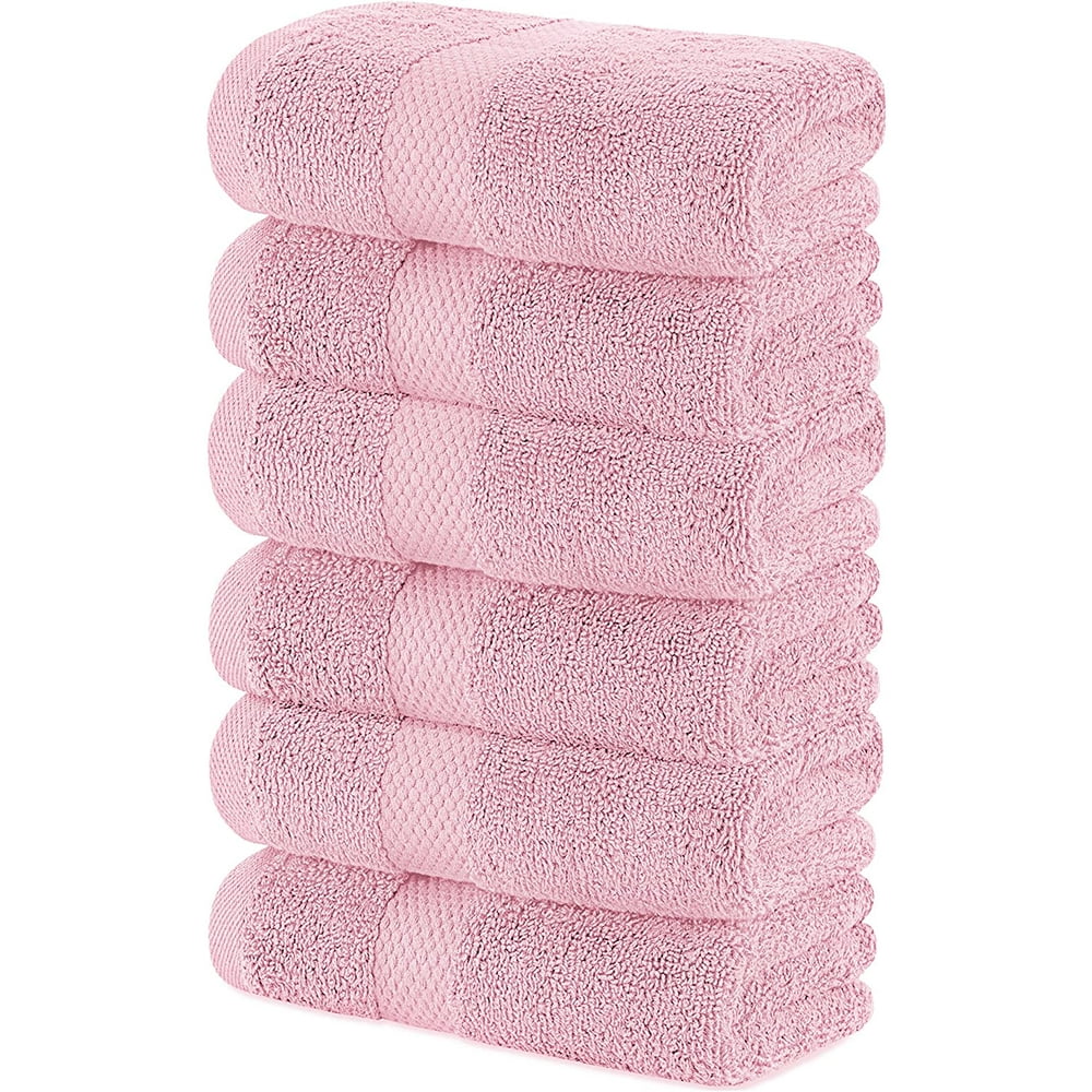 Luxury Pink Hand Towels Soft Cotton Absorbent Hotel Towel 6Pack
