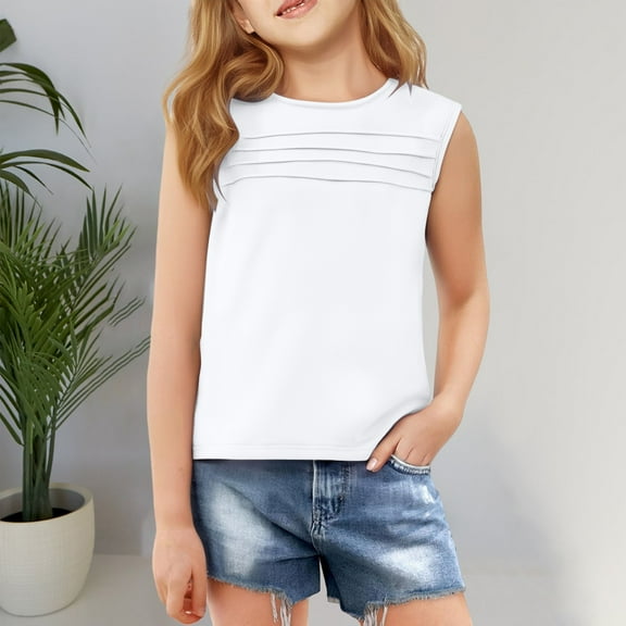 SNKSDGM Girls Girls Shirts Size 8-9 Cute Clothes for Teen Girls 12-14 Girls Solid Sleeveless Crewneck Vest T Shirts Tops Tee Clothes for Children 9-10 Years