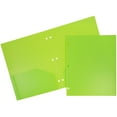 thumbnail image 3 of JAM PAPER Heavy Duty Plastic 3 Hole Punch Folders with Pockets - Lime Green - 6/Pack, 3 of 6