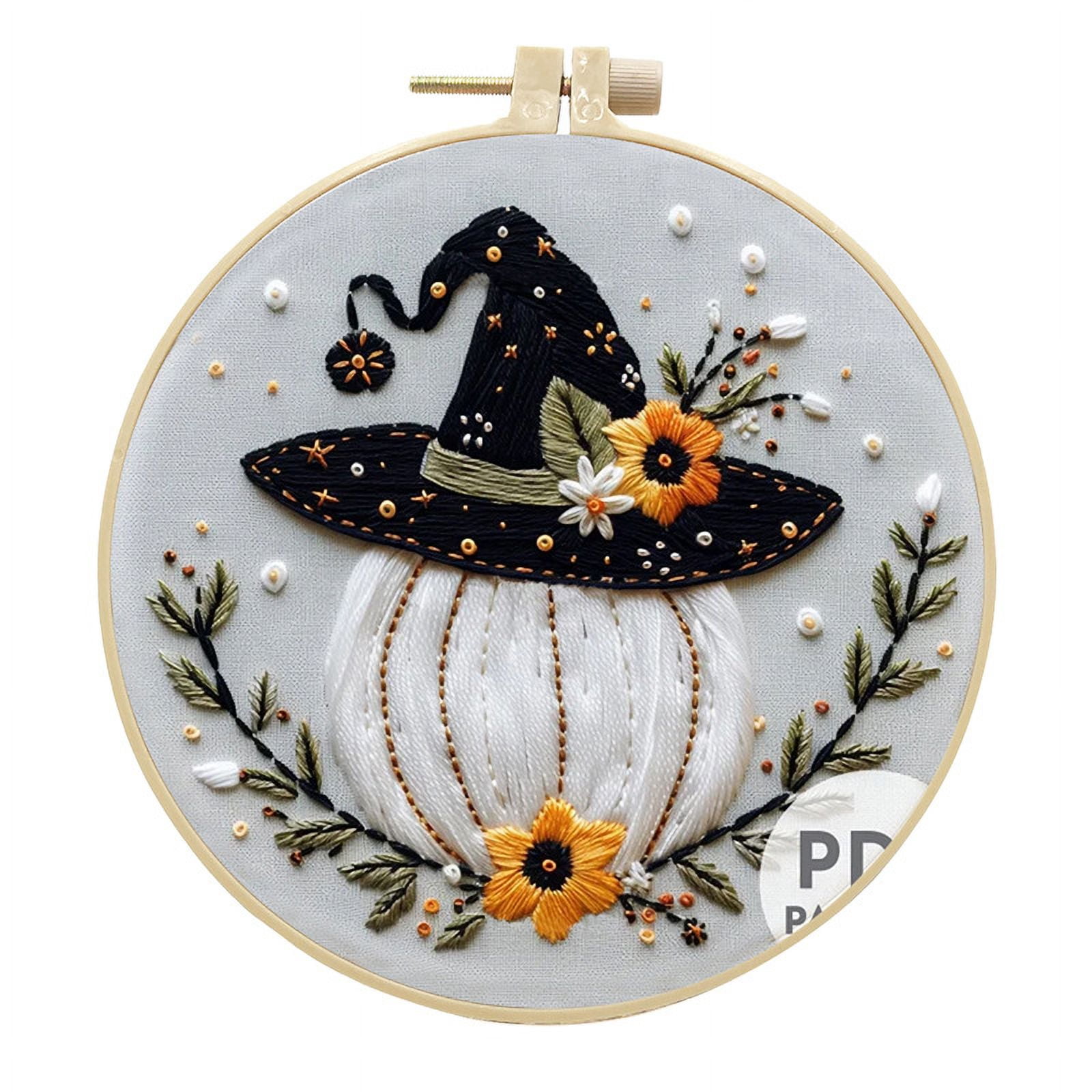 4 Packs Halloween Cross Stitch Kits for Adults Beginners, DIY Ghost Gothic Embroidery Starter Set with Stamped Pattern, Hoop, Thread, Instructions, Halloween Needlepoint Craft Gift
