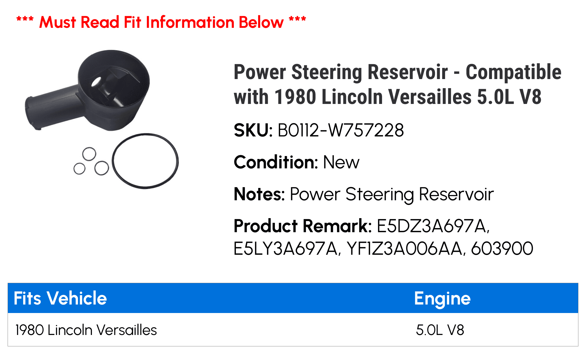 Power Steering Reservoir - Compatible with 1980 Lincoln Versailles 5.0L V8