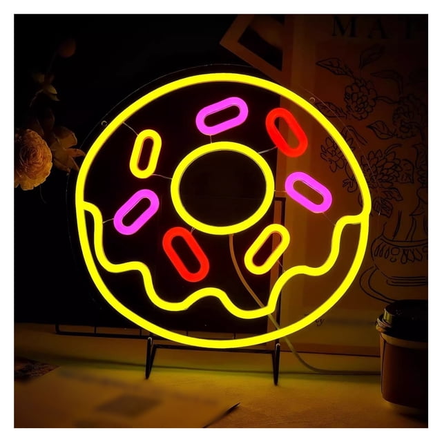 Letrero De Neón Con Forma De Dona, Luz Regulable, Ideal Para Decoración De Paredes De Pastelerías, Escaparates Y Tiendas De Pasteles. 35x35cm