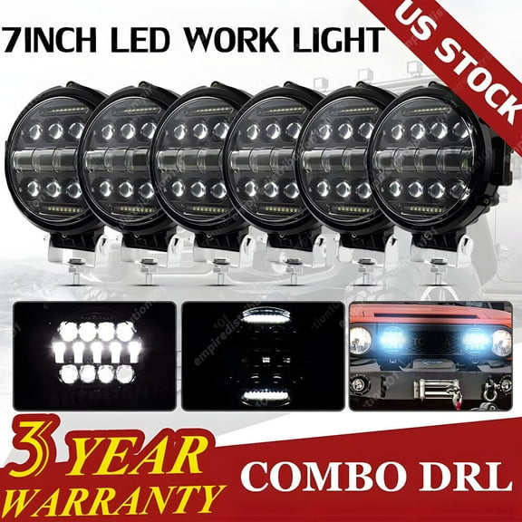 6pcs 7inch LED Work Light Bar DRL Round Driving Fog Headlight Truck Off Road US