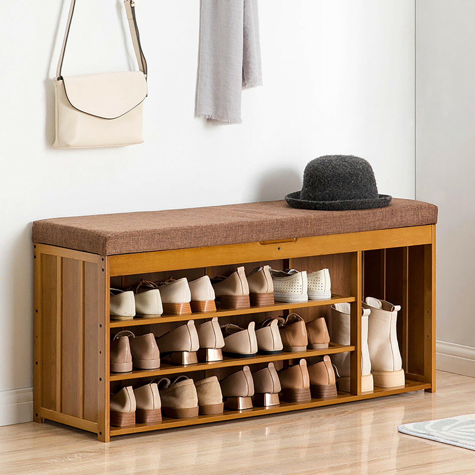 TFCFL Modern Shoe Bench 3Tier Entryway Hallway Shelf Shoe Bench