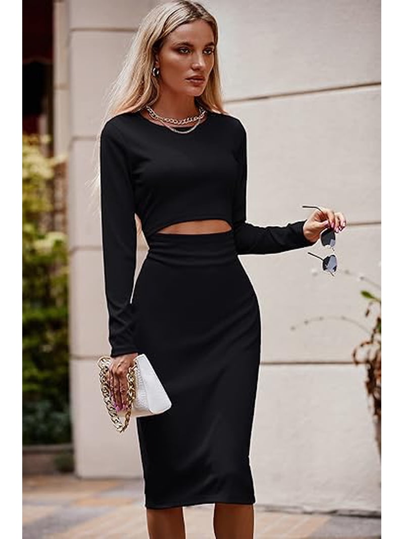 PRETTYGARDEN Women's Long Sleeve Midi Bodycon Dresses Casual Crewneck Cut Out Ribbed Knit Fitted Pencil Dress - Walmart.com PRETTYGARDEN Women's Long Sleeve Midi Bodycon Dresses Casual Crewneck Cut Out Ribbed Knit Fitted Pencil Dress - Walmart.com