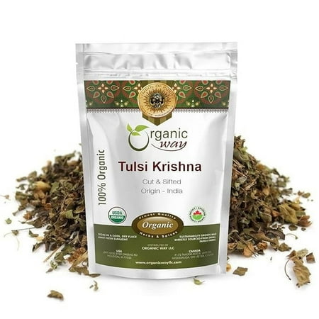 Organic Way Premium Grade Tulsi/Holy Basil (Krishna) Cut & Sifted (Ocimum tenuiflorum) - Herbal Tea | USDA & Kosher Certified | Raw, Vegan, Non GMO & Gluten Free | Origin - India (1/2LBS / 8Oz)