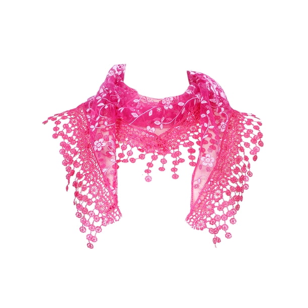 INSPIRE CHIC Chal de Encaje Mantilla de Tul, Cubierta Triangular para la Cabeza, Velo de Iglesia para Misa, Damas de Honor 51.2"x15.7" Rosa Fucsia