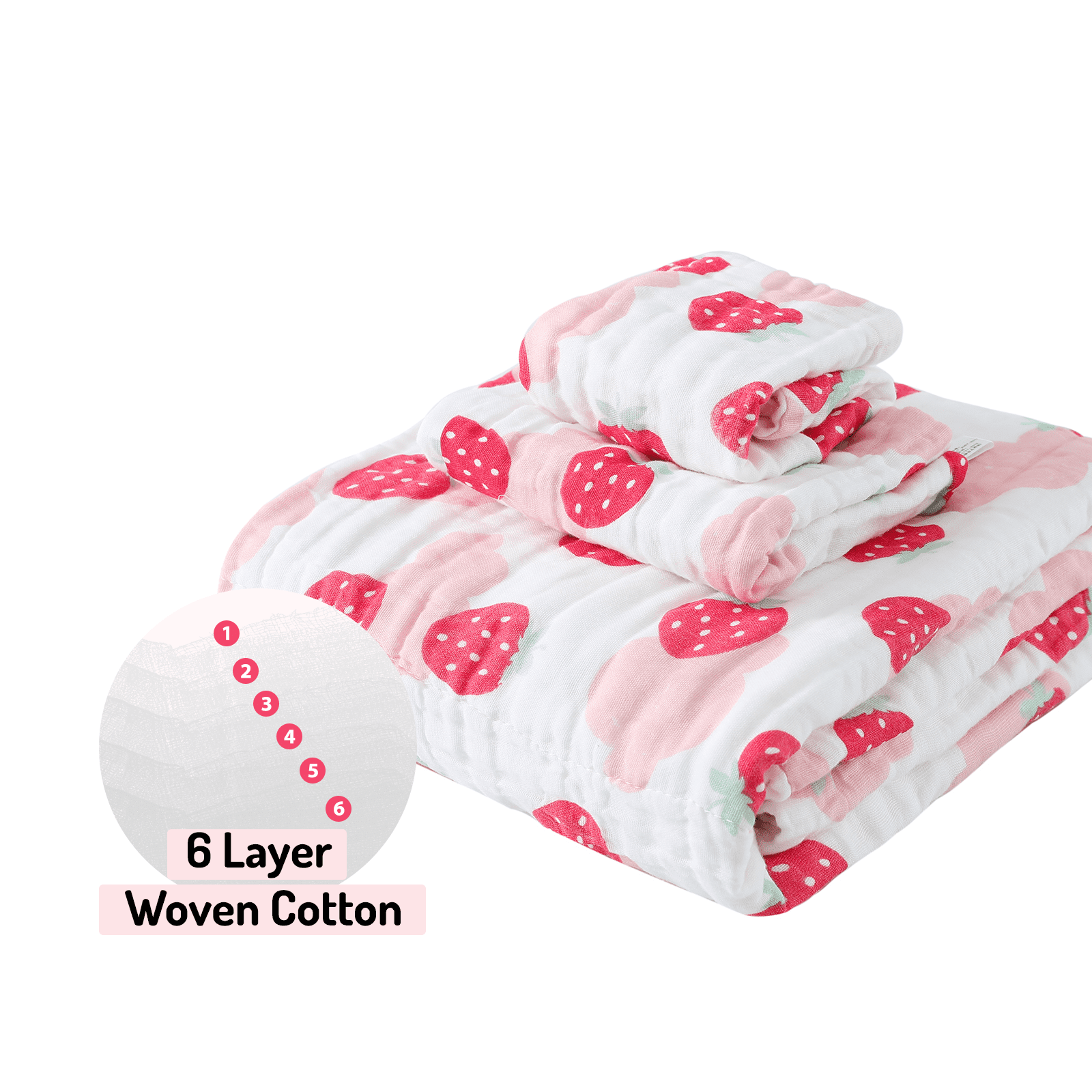 Piu Dino Muslin Baby Towel  Kit w/ 3 units  (Blanket 110 x 110 cm, Burp Cloths 50 x 25 cm), Wash Cloths (30 x 30 cm)  Girls