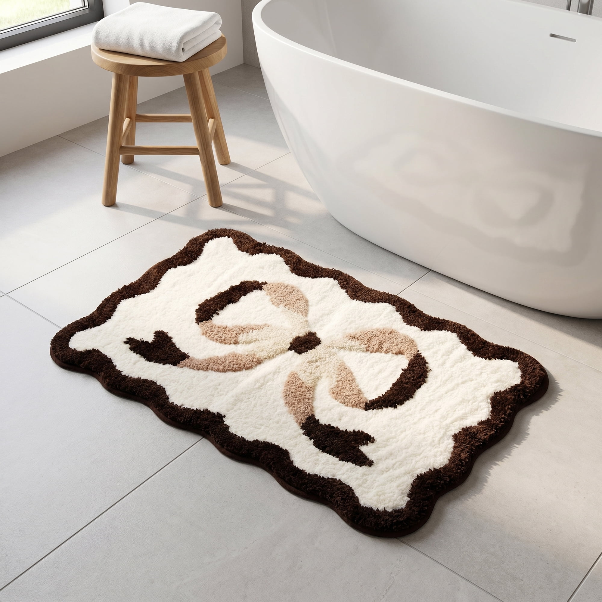 Unique Bargains Aesthetic Bathroom Rug Soft Absorbent Non Slip Bath Mat Brown 32" x 20"